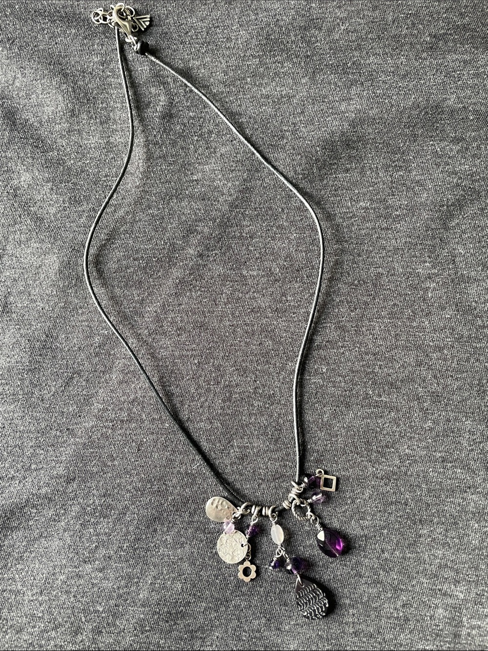 Silpada Women's Black Cord Necklace with Purple Charms